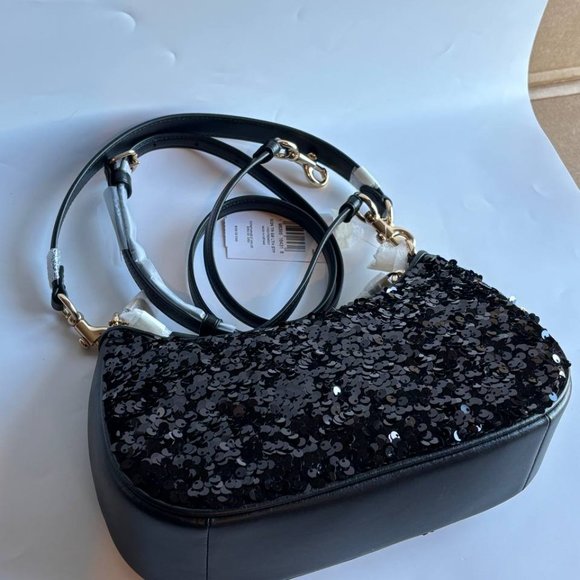 COACH CO951 Teri Shoulder Bag In Sequins And Smooth Leather Gold/Black - Picture 8 of 15